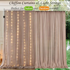 10ft x 7ft Dusty Khaki Chiffon Backdrop Curtain with Lights String for Parites Wedding Wrinkle Free Curtain, alternate view 7