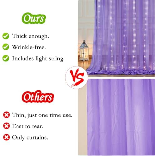 10ft x 7ft Purple Chiffon Backdrop Curtain with Lights String for Parites Wedding Wrinkle Free Curtain Photo, alternate view