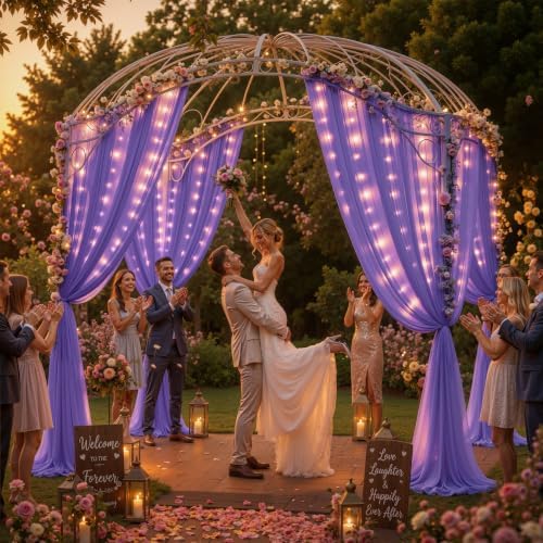 10ft x 7ft Purple Chiffon Backdrop Curtain with Lights String for Parites Wedding Wrinkle Free Curtain Photo, alternate view