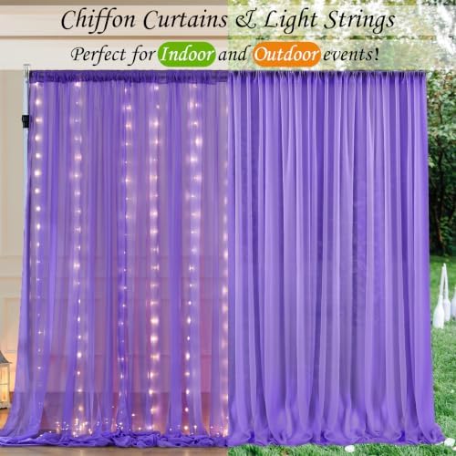 10ft x 7ft Purple Chiffon Backdrop Curtain with Lights String for Parites Wedding Wrinkle Free Curtain Photo, alternate view