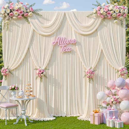 10ft x 8ft Beige Backdrop Curtains, Cream Beige Drapes for Backdrop Draping Fabric Wedding Birthday Party Baby