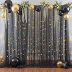 10ft x 8ft Black Backdrop Curtain with Lights String for Parties, Sheer Tulle Wedding Photo Backdrops Drapes for, alternate
