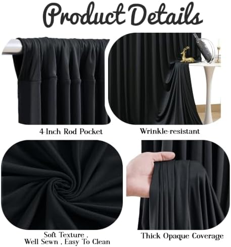 10ft x 8ft Black Backdrop Curtains, Wrinkle Free Fabric Drapes for Backdrop, Black Photo Backdrop Drapes for, alternate view