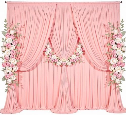 10ft x 8ft Blush Pink Backdrop Curtains, Wrinkle Free Fabric Drapes for Backdrop, Blush Pink Photo Backdrop