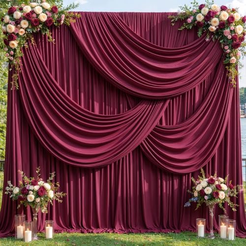 10ft x 8ft Burgundy Backdrop Curtains, Burgundy Drapes for Backdrop Draping Fabric Christmas Wedding Birthday
