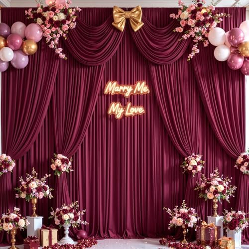 10ft x 8ft Burgundy Backdrop Curtains, Burgundy Drapes for Backdrop Draping Fabric Christmas Wedding Birthday, alternate view