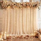 10ft x 8ft Champagne Backdrop Curtain with Lights String for Parties, Sheer Tulle Wedding Photo Backdrops Drapes, alternate