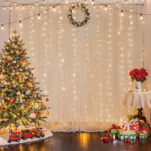 10ft x 8ft Champagne Backdrop Curtain with Lights String for Parties, Sheer Tulle Wedding Photo Backdrops Drapes, alternate