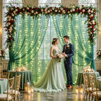 10ft x 8ft Hunter Green Tulle Photo Backdrop Curtain with Lights String for Christmas Party Sheer Curtain, alternate view 3