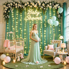 10ft x 8ft Hunter Green Tulle Photo Backdrop Curtain with Lights String for Christmas Party Sheer Curtain, alternate view 4