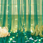 10ft x 8ft Hunter Green Tulle Photo Backdrop Curtain with Lights String for Christmas Party Sheer Curtain, alternate view 6