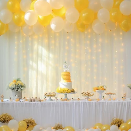 10ft x 8ft Ivory Backdrop Curtain with Lights String for Parties, Sheer Tulle Wedding Photo Backdrops Drapes for, alternate