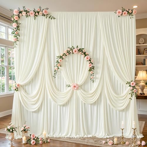 10ft x 8ft Ivory Backdrop Curtains, Ivory Cream Drapes for Backdrop Wedding Birthday Party Baby Bridal Shower, alternate view