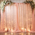 10ft x 8ft Peach Backdrop Curtain with Lights String for Parties, Sheer Tulle Wedding Photo Backdrops Drapes for