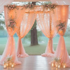 10ft x 8ft Peach Backdrop Curtain with Lights String for Parties, Sheer Tulle Wedding Photo Backdrops Drapes for, alternate