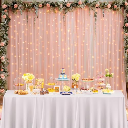 10ft x 8ft Peach Backdrop Curtain with Lights String for Parties, Sheer Tulle Wedding Photo Backdrops Drapes for, alternate