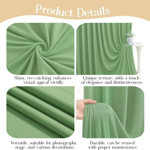 10ft x 8ft Sage Green Backdrop Curtains, Sage Green Drapes for Backdrop Wedding Birthday Party Baby Bridal, alternate view 3