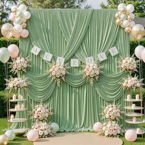 10ft x 8ft Sage Green Backdrop Curtains, Sage Green Drapes for Backdrop Wedding Birthday Party Baby Bridal, alternate view 5