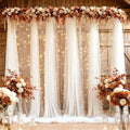 10ft x 8ft White Backdrop Curtains with Lights String for Parties, Sheer Tulle Wedding Photo Backdrops Drapes