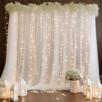 10ft x 8ft White Backdrop Curtains with Lights String for Parties, Sheer Tulle Wedding Photo Backdrops Drapes, alternate view