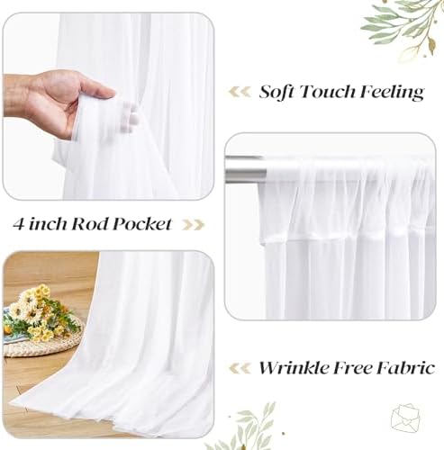 10ft x 8ft White Backdrop Curtains with Lights String for Parties, Sheer Tulle Wedding Photo Backdrops Drapes, alternate view