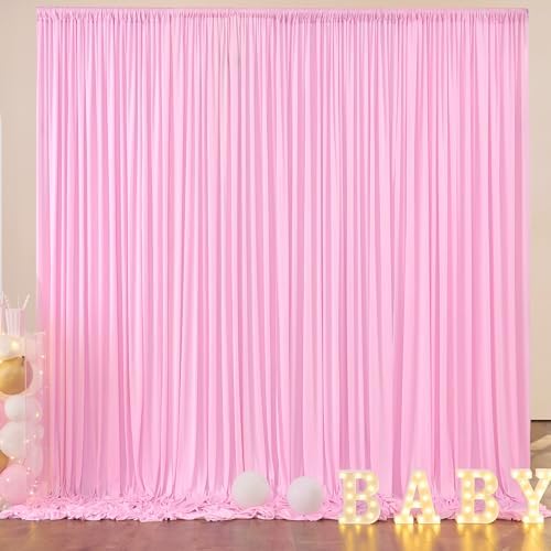 10ft x 8ft Wrinkle Free Pink Backdrop Curtain Drapes, Thick Polyester Baby Pink Backdrop for Girls Birthday