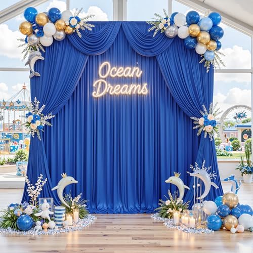10ft x 8ft Wrinkle Free Royal Blue Backdrop Curtains for Parties, Polyester Photography Backdrop Drapes Back