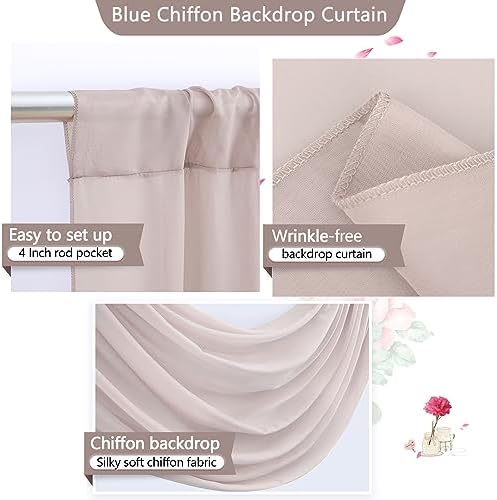 10ftx10ft Taupe Chiffon Sheer Backdrop Curtains, Wrinkle-Free Wedding Backdrop Drapes for Birthday Party, alternate view 4
