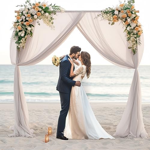 10ftx10ft Taupe Chiffon Sheer Backdrop Curtains, Wrinkle-Free Wedding Backdrop Drapes for Birthday Party, alternate view 6