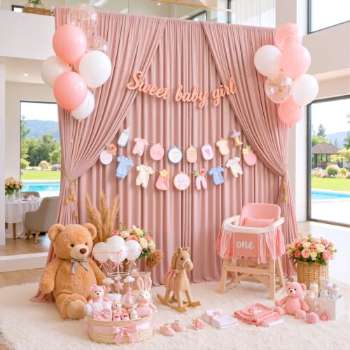 10ftx10ft Wrinkle Free Dusty Pink Backdrop Curtains for Parties, Silky Polyester Photo Backdrop Drapes 2 Panels, alternate
