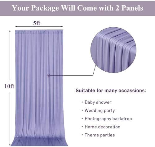 10ftx10ft Wrinkle Free Lavender Backdrop Curtain for Parties, Polyester Photo Backdrop Drapes Purple 2 Panels, alternate view