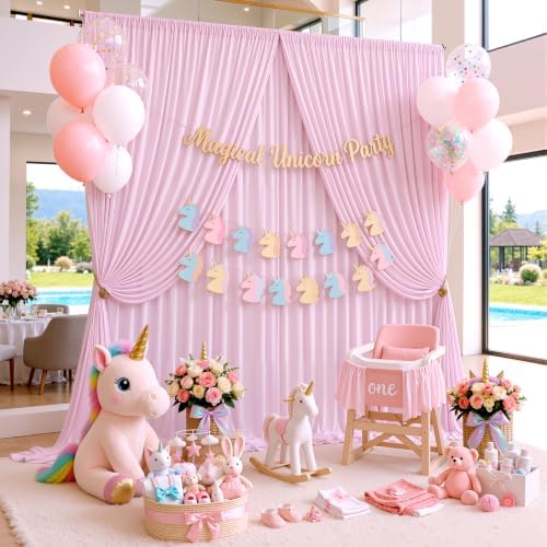 10ftx10ft Wrinkle Free Light Pink Backdrop Curtains for Parties, Silky Polyester Photo Backdrop Drapes 2 Panels, alternate