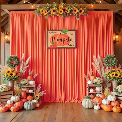 10ftx10ft Wrinkle Free Orange Backdrop Curtains for Parties, Silky Polyester Photo Backdrop Drapes 2 Panels