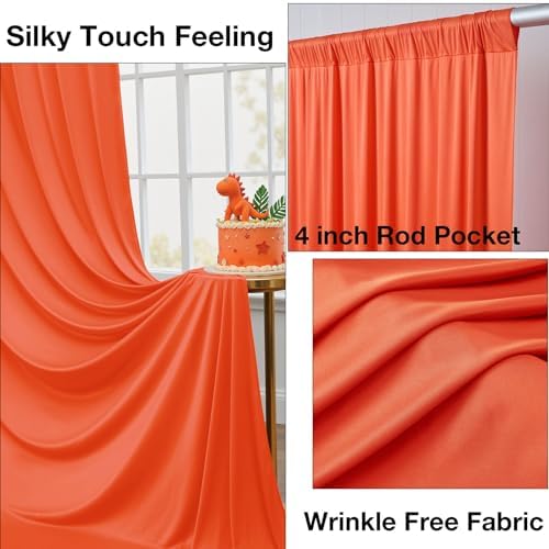 10ftx10ft Wrinkle Free Orange Backdrop Curtains for Parties, Silky Polyester Photo Backdrop Drapes 2 Panels, alternate view 2