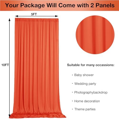 10ftx10ft Wrinkle Free Orange Backdrop Curtains for Parties, Silky Polyester Photo Backdrop Drapes 2 Panels, alternate view 5