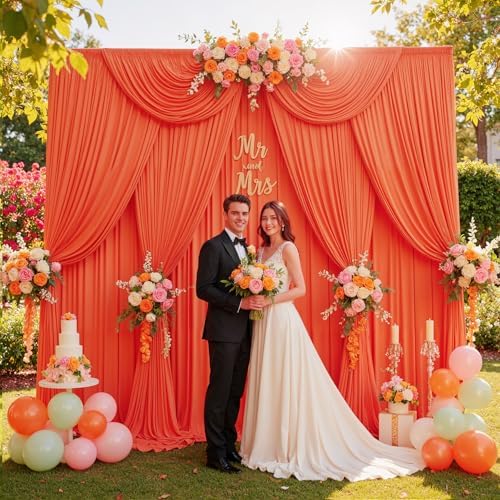 10ftx10ft Wrinkle Free Orange Backdrop Curtains for Parties, Silky Polyester Photo Backdrop Drapes 2 Panels, alternate view 6