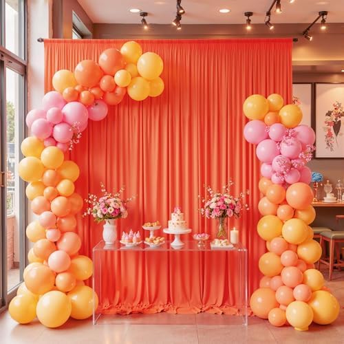 10ftx10ft Wrinkle Free Orange Backdrop Curtains for Parties, Silky Polyester Photo Backdrop Drapes 2 Panels, alternate view 7