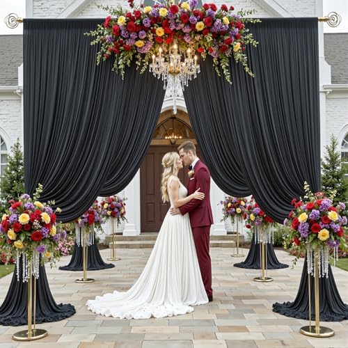 10ftx12 ft Wrinkle Free Black Backdrop Curtain for Wedding Parties,2 Panels 5x12 ft Long Silky Polyester Photo, alternate