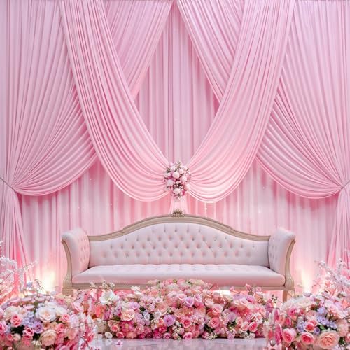 10FTx12FT Baby Pink Backdrop Curtains for Weddings, Birthdays and Photos in W5' x H12'(2 panels) in Baby Pink, alternate view