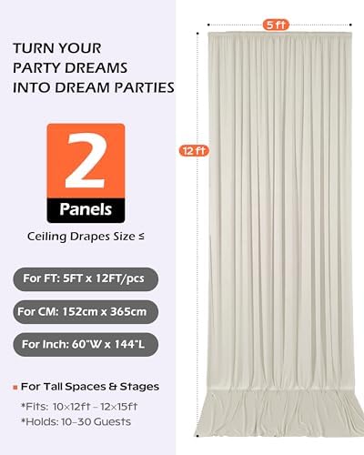 10ftx12ft Beige Backdrop Curtain for Wedding & All Parties in W5' x H12'(2 panels) in Beige, alternate view 5