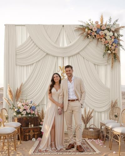 10ftx12ft Beige Backdrop Curtain for Wedding & All Parties in W5' x H12'(2 panels) in Beige, alternate view 6