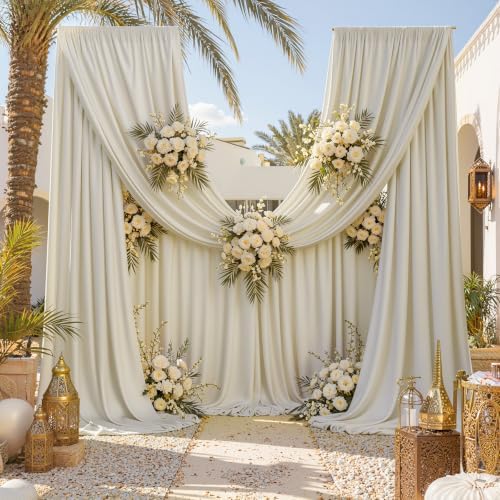 10FTx12FT Beige Backdrop Curtains for Weddings, Birthdays and Photography in W5' x H12'(2 panels) in Beige
