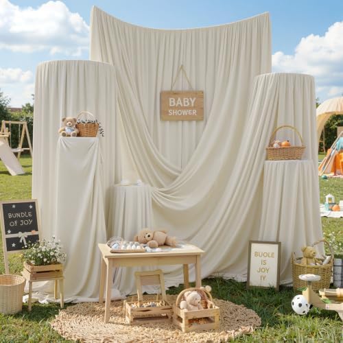 10FTx12FT Beige Backdrop Curtains for Weddings, Birthdays and Photography in W5' x H12'(2 panels) in Beige, alternate view 4