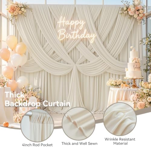 10FTx12FT Beige Backdrop Curtains for Weddings, Birthdays and Photography in W5' x H12'(2 panels) in Beige, alternate view 6