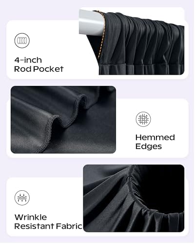 10ftx12ft Black Backdrop Curtain for Wedding & Halloween Parties in W5' x H12'(2 panels) in Black, alternate view 5