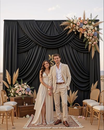 10ftx12ft Black Backdrop Curtain for Wedding & Halloween Parties in W5' x H12'(2 panels) in Black, alternate view 6