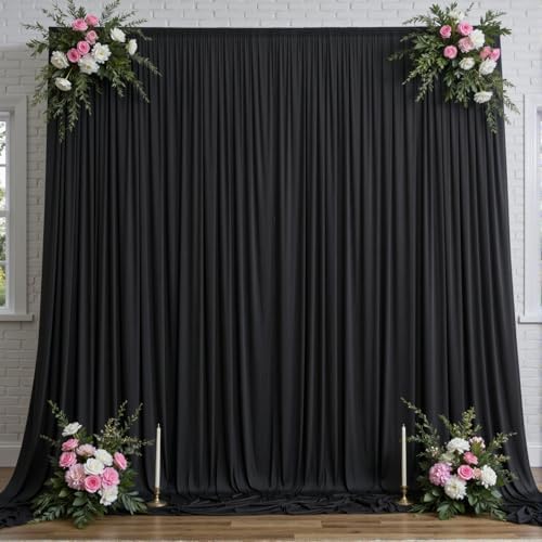 10FTx12FT Black Backdrop Curtains for Wedding Party, Birthday and Halloween in W5' x H12'(2 panels) in black, alternate view