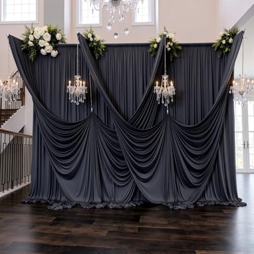 10FTx12FT Black Backdrop Curtains for Wedding Party, Birthday and Halloween in W5' x H12'(2 panels) in black, alternate view