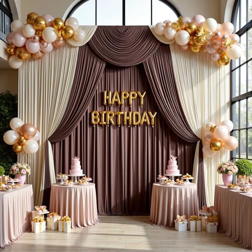 10ftx12ft Brown Backdrop Curtains for Parties, Wrinkle Free Polyester Brown Photo Backdrop Drapes 2 Panels 12 ft, alternate