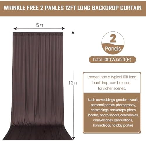 10FTx12FT Brown Backdrop Curtains for Weddings, Birthdays and Photography in W5' x H12'(2 panels) in Brown, alternate view 4